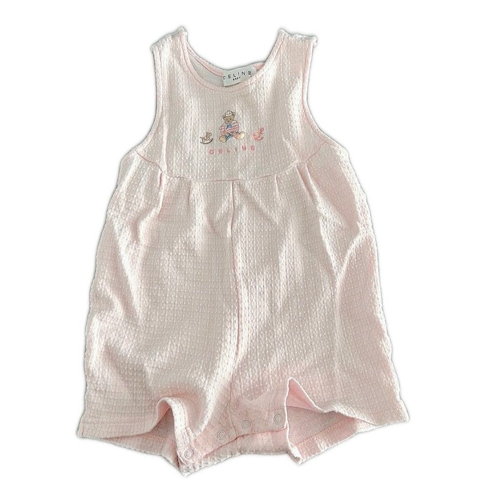 Authentic Celine Baby Pink Romper with Embroidered Bear
